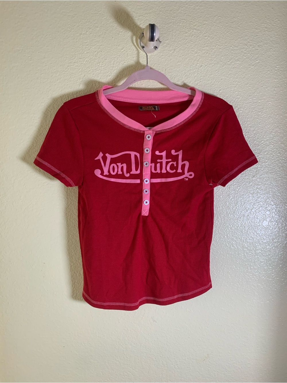 NWOT Von Dutch Red Tee with Pink Trim, Size L